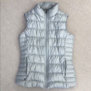 Athleta light grey / blue goose down small vest.